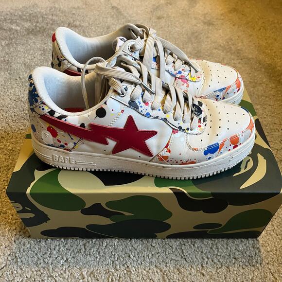 Authentic Paint Splatter Ivory Bapestas Sz 10 - Picture 1 of 11